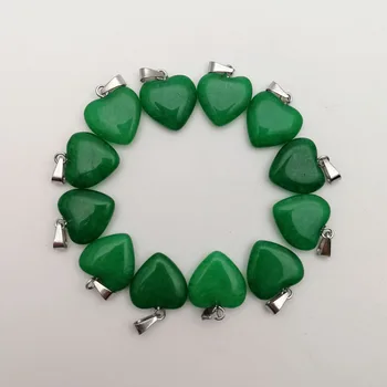 Modni zeleni 15 mm srce Obeski & ogrlice naravnega kamna na Debelo 36pcs/veliko za izdelavo Nakita čar dodatki