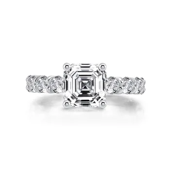 Wong Dež Letnik 925 Sterling Srebro Asscher Cut Ustvarili Moissanite Gemstone Diamantni Poročni Bend, Fine Nakit Trgovini 70581