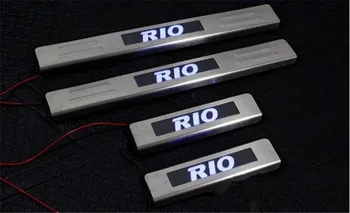 Z Modro LED svetlobo iz nerjavečega jekla Izvažajo Plošča/Vrata Polico Za Kia RIO 2010-dodatki Avto styling