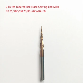 1pc R0.25/R0.5/R0.75/R1x20.5xD4x50 4 mm 2F HRC55 trdna karbida Koničastimi Žogo Nos Carving Koncu Mlinov, CNC rezkanje, rezila za nož 72395