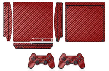 Rdeča Ogljikovih Vlaken Vinil Kože Nalepke Zaščita za Sony PS3 Slim PlayStation 3 Slim in 2 krmilnik kože Nalepke 7332