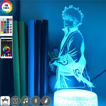 Japonski Anime svetlobe GINTAMA Sakata Gintoki slika Nočna 7 Barv 3d Led za Otroke Darilo Tabela Lučka za Bluetooth Zvočnik 7464