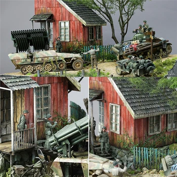 DIY Vojaške Model Zgradbe Kompleti Svetovne Vojne nemški Vojak, Zavetje Hiše Lesa, Kabina 1:35 Obsega Pesek Tabela Model Kompleti