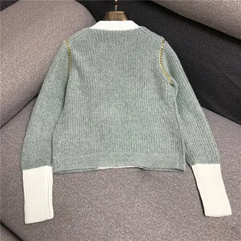 Pozimi vzletno-pristajalne steze oblikovalci vrhovi 2020 moda dvojno zapenjanje o-vratu dolg rokav pleteni pulover ženske letnik žepi brezrokavniki