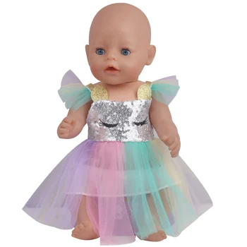 43 cm baby lutke obleko novorojenčka Peneče mavrica obleko gaza obleko Otroške igrače krilo fit Ameriški 18 inch Dekleta lutka f186 84631