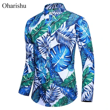 45KG-120 KG Jeseni Moških Bluzo Modno Oblikovanje Colorfully Natisne Majica Moški Havajih Dolgo Oplaščeni Plaži Cvetlični Srajce 5XL 6XL 7XL 84939