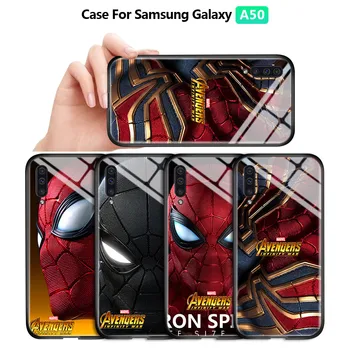 Za Samsung Galaxy A50 A30S A50S Marvel Maščevalec Superheroj Spiderman Mehko Rob Gladek Primeru Kaljenega Stekla Nazaj Kritje Ohišje