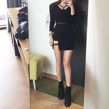 Korejski Slog Black Hip Krila Nezakonitih Mikro Mini Obleka Tanek Obroč, Sponke Krilo Poletje Moda Visoko Pasu Seksi Ples Krila