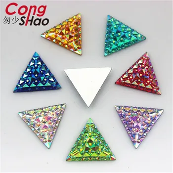 Cong Shao 200PCS 16 mm AB Barve Trikotno obliko Smolo Nosorogovo flatback kamni in kristali kostum Gumb Pribor YB666 8634