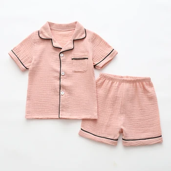 Bombaž Otroška poletje pižamo dveh pc-nastavite otroci kratko obleko dvojne plasti gubam tkanino barva mehko/dihanje domačo rabo