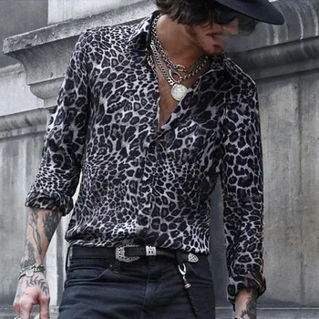 Moške Leopard Tiskanja Long Sleeve Majica Priložnostne Visoke Kakovosti Dolgimi Rokavi Moški blagovne Znamke Oblačil Poslovne Srajce 89283