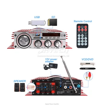 MA-900 Kinter Avto Moč Bluetooth Ojačevalnik, Digitalni Predvajalnik, Hi-fi Stereo 4x 30W RMS AUX SD, USB, FM, CD, DVD, MP3 Zvok Dom Avdio DSP 89853