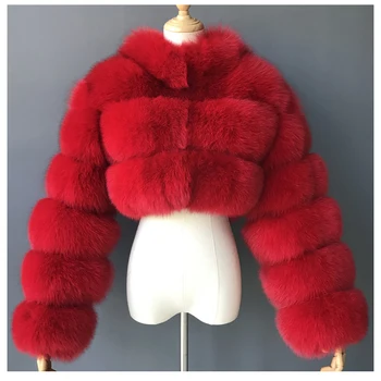 Naravni Kratek Pravi Lisica Krzno Jakna Ženske Zimske Outwear Cele Kože Resnično Lisica Krzno Plašč Slim Ženske Modni Fur Coats Plus Velikost 90161