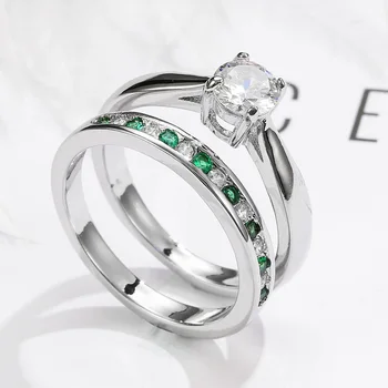 Krasen Zelena CZ Cirkon Kamen 925 Srebro Poročne Poročni Prstani za Ženske Angažiranosti Obljubo Prst Prstan iz Nakit