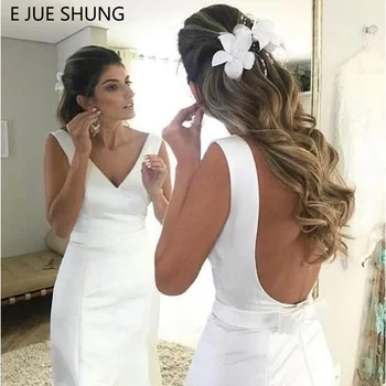 E JUE SHUNG Beli Saten Preprost morska deklica Poročne Obleke 2020 Backless Plaži Nevesta Obleke vestido de noiva haljo de mariee 9096