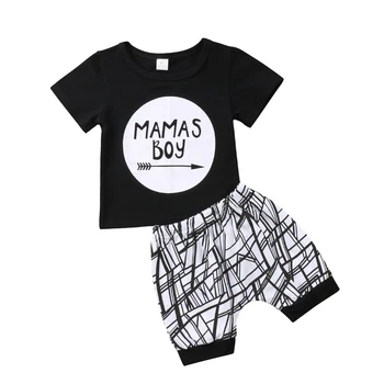 Fashin Mama je fantje Baby Fantje Oblačila, ki Cotton Black T srajce Vrh + hlače 2pcs dojenčka newborn baby fantje, oblačila 2019 Nova 92373