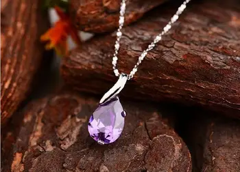 925 sterling srebrni modni purple kristalno ženske'pendant ogrlice nakit trgovini kratkih verig ženske, darilo za rojstni dan