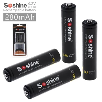 4pcs/veliko Soshine 10440 280mAh 3.2 V LiFePO4 Polnilna Baterija AAA + Prenosne Baterije Box + 2pcs Priključki Baterije 93139