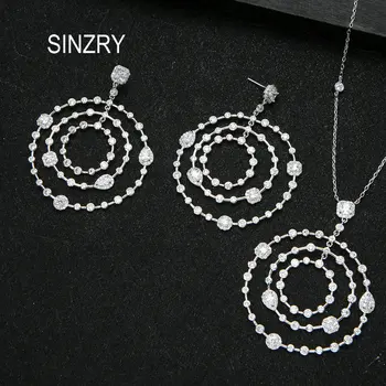 SINZRY hotsale kubičnih cirkonij velik krog shinning elegantno krasen pretirana obesek ogrlico, uhane nakit kompleti za ženske