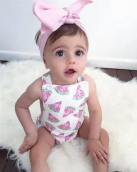 Novorojenček Malčka Malčke Baby Dekle Lubenica Brez Rokavov Romper Jumpsuit +Glavo, Obleko Sunsuit Oblačila 9455