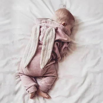 2019 Pomlad Jesen Novorojenega Dojenčka Baby Fantje Dekleta Romper Obleko Otroci, Otroci Zajček Sleepsuit Trdna Splošno Babysuit 6 Barv