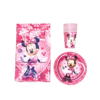 33pcs/veliko Disney Minnie Miško Temo Rojstni Okraski Pokal Ploščo Napkin Prtom Dekle Baby Tuš Posode za Enkratno uporabo 96248