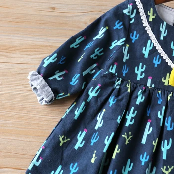 Pomlad Dojencek Dekliška Oblačila Tiskanje Bonitete Dekoracijo Dekleta Obleke Jeseni Čista Bombažna Oblačila Za Otroke, Dekleta Priložnostne Obleko