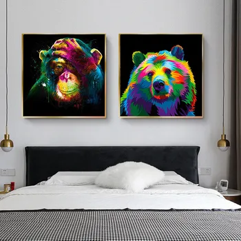 Pop Art Platna Slike Grafiti Razmišljanje Opica Medved Wall Art Platno Živali Stenski Dekor Slike za dnevno Sobo