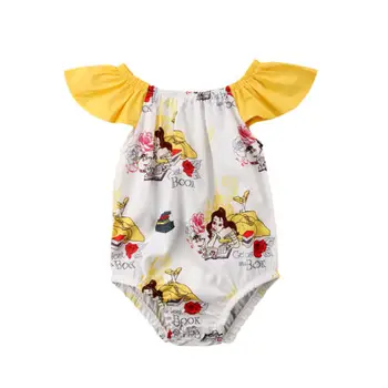 Newborn Baby Dekleta Cvetlični Risanka Jumpsuit Obleka, Obleke En Kos Oblačila