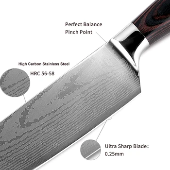 XITUO Kuhinjski nož Pro kuharski Nož 8 inch Japonski 7CR17 Visoko vsebnostjo Ogljika iz Nerjavečega Jekla, Brušenje, Laser Damask Vzorec Santoku Kn