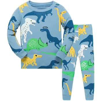 Otroci Dolg Rokav Pižamo Postavlja Nove 2020 Pomlad Jesen Fantje Dinozavri Sleepwear Živali 3 4 5 6 7 8 Let Pjs Oblačila