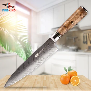 FINDKING Novo AUS-10 damask jekla Sapele leseni ročaj puščico vzorec damask nož 8 inch kuhar nož 67 plasti kuhinjski noži