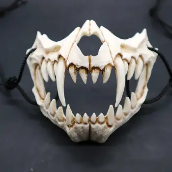 Stranka Masko Dolge Zobe Demon Samurai Bele Kosti Masko Tengu Zmaj Yaksa Tiger Smolo Masko Cosplay Halloween Kostume Dodatki