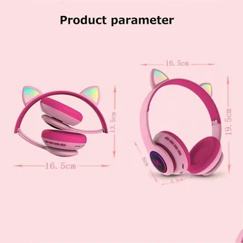 Mačje Uho Brezžične Bluetooth Slušalke Z Mikrofonom LED Osvetlitev Gaming Slušalke Srčkan Slog Head-mounted Zložljive Slušalke Za Otroke