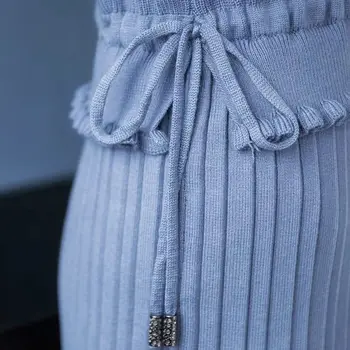 Moda ruffle turtleneck ponaredek dva kosa obleko 2020 nov padec pozimi mozaik plesti obleko elegantno midi vrvico talarji