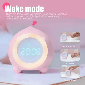 Otroci Spalnica Postelji Breskev Oblike Sunrise Simulator Digitalnih Budilka za Dekleta Fantje z LED Wake Up Light Budilka