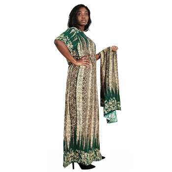 Zelena Natisnjeni Afriške O Vratu, Ohlapno Bombaž Maxi Abaya Obleka Ženske Poletje Kratek Rokav Visoko Pasu Boho Obleke