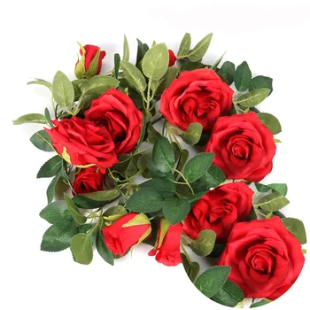2.4 m Poroko in Doma Stranka Umetno Rose Trta, Vrtnice Cvetovi Garland Ponaredek Svile Cvetlični Šopek Garden Visi z Zelenimi Listi