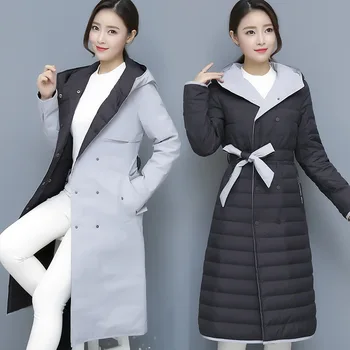 Moda za jesen zimo puhovka ženske blagovne znamke oblačil pasu dolgo 2019 novo toplo jakno Nositi na obe strani hooded Windbreaker suknjič