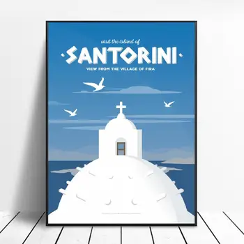 Santorini Fira Vasi Platno Potovanja plakat Wall Art Slike za Dnevni Sobi Doma Dekor Brez Okvirja