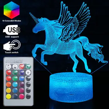 Samorog 3D LED Nočna Lučka Unicornio Stranka Risanka Lučka 7 Sprememba Barve Otroka za Spalnico Poleg Lučka Baby Darila Crack Slog, ki je Osnova