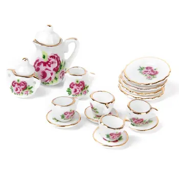FBIL-15 kos čaj, Porcelan nastavite Lutke miniaturni živila, Kitajski rose jedi pokal