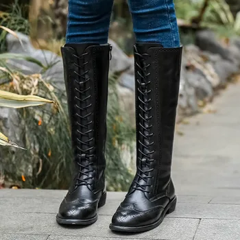 Johnature Ženske Čevlje Dolgo Čevlji Toplo Pravega Usnja 2020 Nove Zimske Ročno Zip Moda Za Prosti Čas Čipke-Up Priložnostne Platforma Čevlji