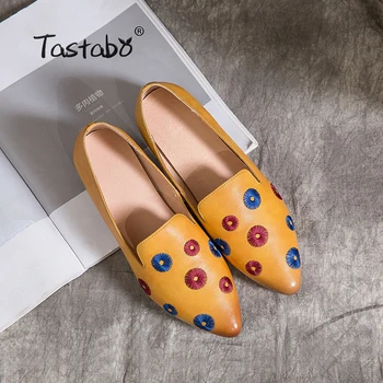 Tastabo Pravega Usnja Čevlji Ročno izdelani ženski čevlji z Nizko peto ženske čevlje Ravno ženske čevlje Multicolor vzorec