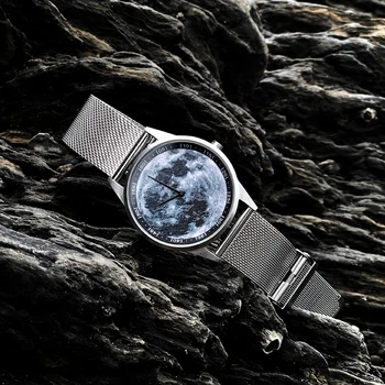 2020 Enmex design ročno uro 3D luna kreativno zasnovo iz nerjavečega jekla Oljna slika, obraz quartz ura uro