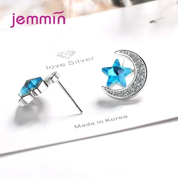 Dekle Stud Uhani Fantastični Visoki Razred 925 Sterling Srebrna Luna Star Modra Kristal Iglo Pin Elegantna, Preboji Nakit Pendientes