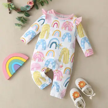 2021 Ins Baby Girl Obleke Pomlad igralne obleke z Dolgimi Rokavi S, ki Plujejo pod Dojenčka 0-24m Baby Playsuit Malčka Pižamo Plezanje Oblačila