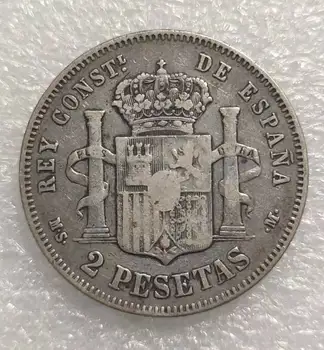 Španija 2 Peseta Stari Realnem Srebro Coin Prvotne Kovancev Evropi Zbirateljskega Kovanca
