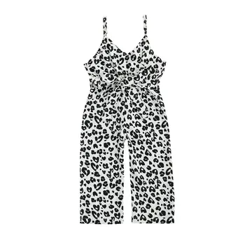 2020 Otroci, Dekleta, Cvetlični /Leopard tiskanja igralne obleke Hlače brez Rokavov V Vratu Pasu Poletje Jumpsuits 8Colors 1-6Y
