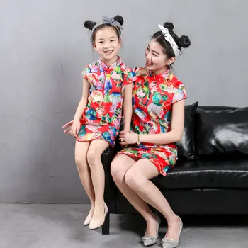Mati Hči Otroci oblačila cheongsam poletje 2021 starš-otrok cheongsam mati obleke v veliki dekliška oblačila Tang obleko